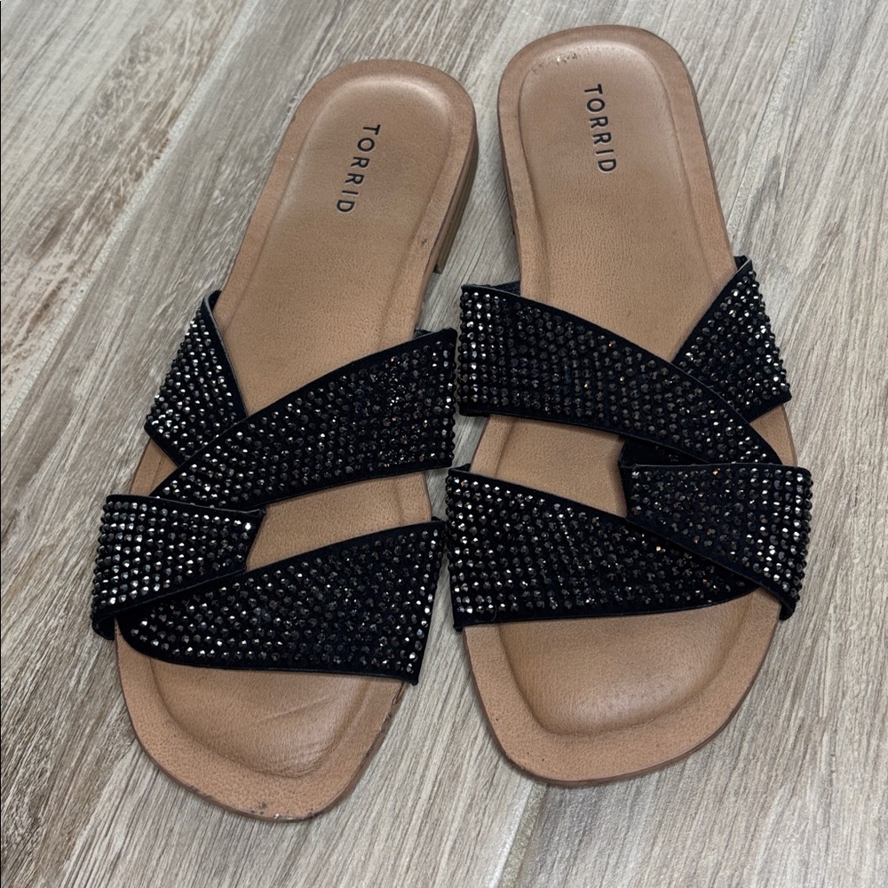 Torrid Black Studded Slide Sandals size 7.5 WW